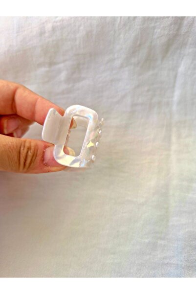 Beyaz Dükkan Sedefli Kemik Mandal Toka 4 cm
