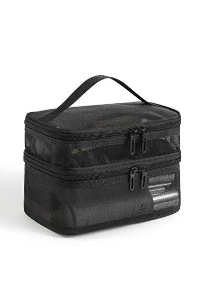 Choice حقيبة مكياج شبكية سوداء مزدوجة الطبقات، حقيبة غسيل، حقيبة تخزين محمولة...