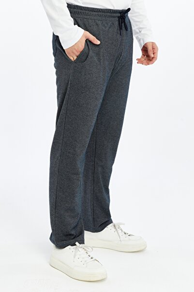 defys Men's Elastic Waist Straight Leg Regular Fit Trousers with Pockets Navy Blue-White