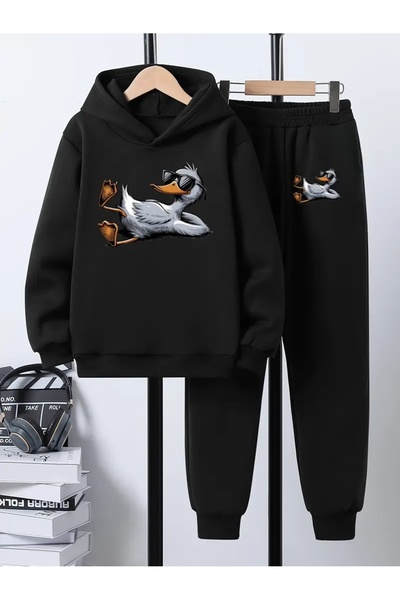 Cevval Детски комплект с качулка и спортен екип с принт, 3-слоен шерпа за есен/зима