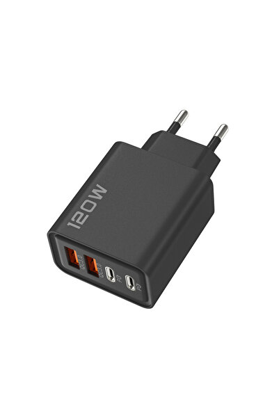 Choice شاحن سريع 3.0 USB أسود من الاتحاد الأوروبي متعدد المنافذ 120 وات، 4 منافذ USB من النوع C، PD، جداري للهواتف المحمولة