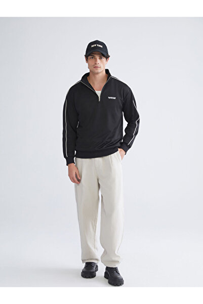 LC Waikiki Black Stand Collar Printed Men's Sweatshirt