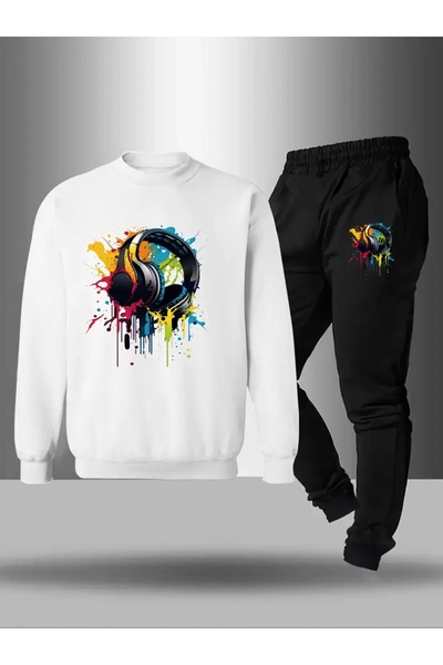 CROPSEL Children's Printed Crew Neck Sweatshirt and Sweatpants Set 3 Thread Raster for Autumn/Winter