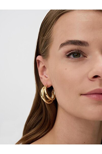 Jimmy Key Gold Color Shiny Hoop Figured Earrings