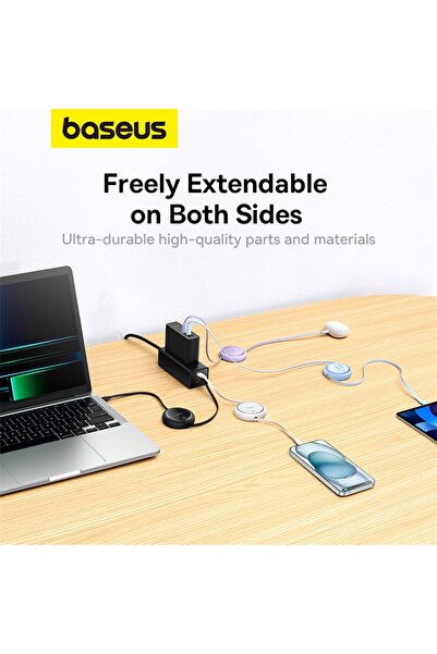 Baseus كابل USB C قابل للسحب من النوع C إلى النوع C بطول 1 متر باللون الأسود x FC Bayern Munich بقوة 100 وات لأجهزة iPhone 15 16 Ma