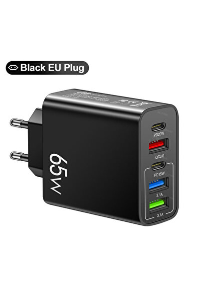 Choice شاحن حائط سريع 65 وات GaN USB بمقبس الاتحاد الأوروبي باللون الأسود متع...