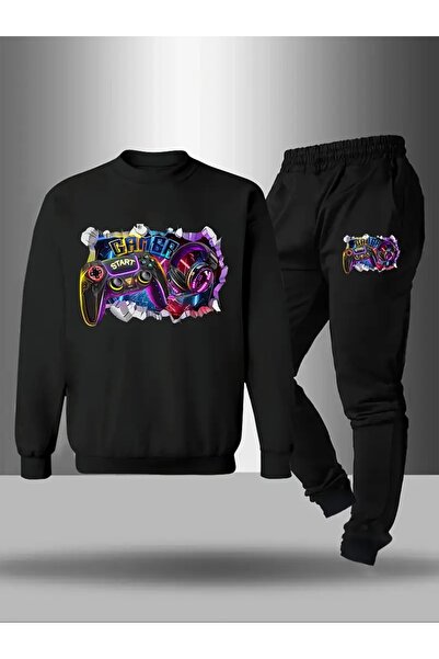 Cevval Children's Printed Crew Neck Sweatshirt and Sweatpants Set 3 Thread Raster for Autumn/Winter
