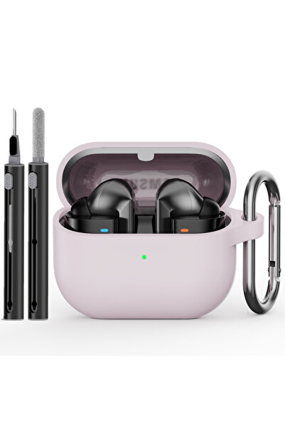 Choice سامسونج بودز 3 برو لون وردي فاتح لحافظة سامسونج بودز 3/جالاكسي بودز 3 برو مع طقم تنظيف سيليكون pr