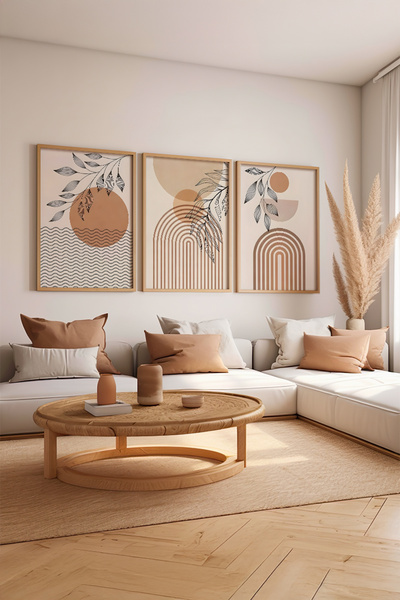 Artavessa 3 Parça Ham Renk Gerçek Ahşap Çerçeveli Tablo Seti - Model 4