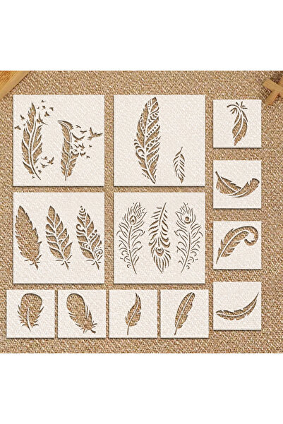 Choice 12pcs YOMDID 12pcs Feather Series Painting Hollow Out PET Stencils Reu...