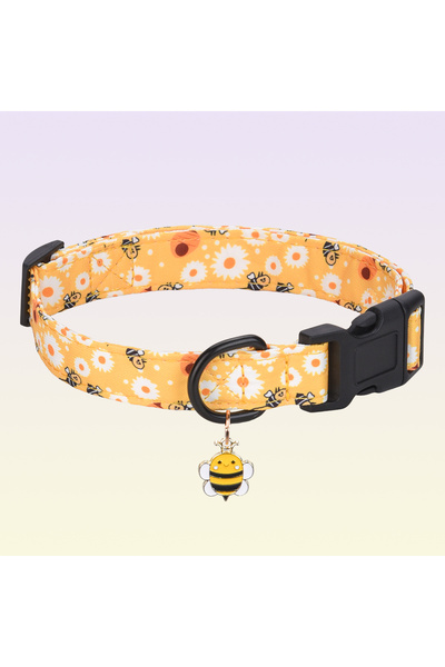 Choice S yellow CP607/CP709--1pc pet collar with animal/dinosaur prints and pendants, adjustable twill fabr