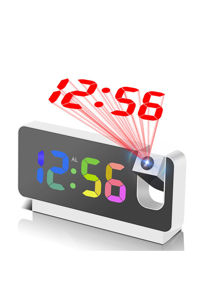 Choice WHITE Projection Alarm Clock Desk Clock with Large Color LED Display Rotatable Ceiling/Wall Projecto
