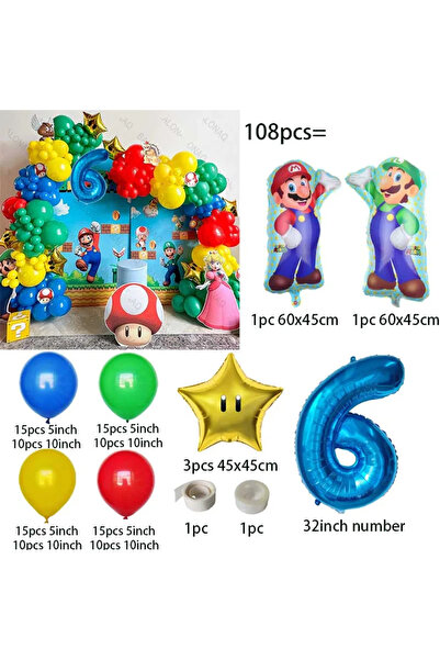 Miniso as picture 6 108PCS Super Bros Mario Party Balloon Arch Kit Red Yellow Blue Green Latex Balloons for