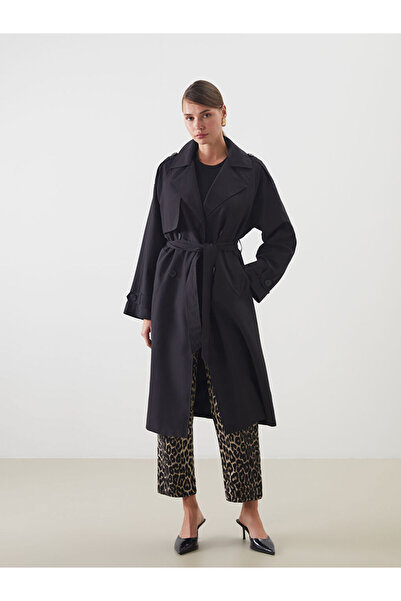 LC Waikiki Black Jacket Collar Women's Trench Coat