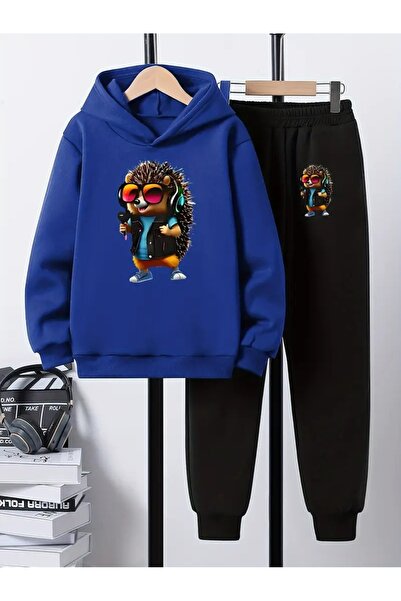 Cevval Детски комплект с качулка и спортен екип с принт, 3-слоен шерпа за есен/зима