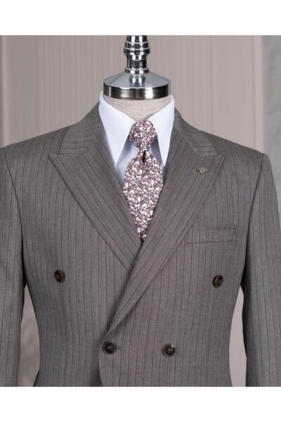 TerziAdemAltun Italian Style Slim Fit Double Breasted Jacket Pants Suit Brown T14469