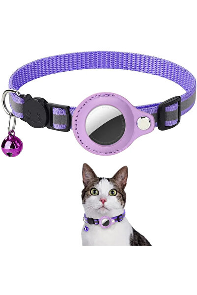 Choice قابل للتعديل 22-32 سم أرجواني Cat AirTag Holder Collar Breakaway شرائط عاكسة قابلة للتعديل Kitten Col