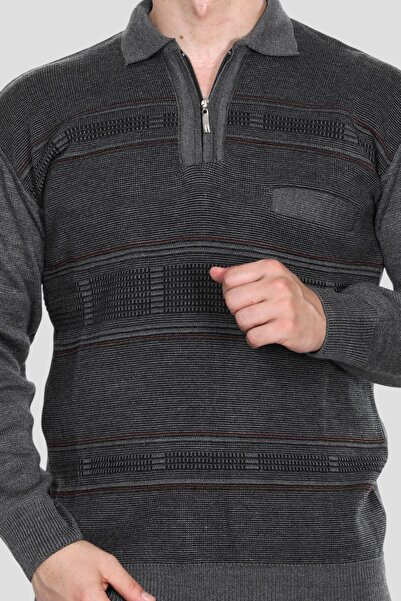 HEDEFNUR TEKSTİL Men's Middle-Aged and Older Knitwear Knitted Acrylic Winter Dad Polo Neck Sweater with Pockets