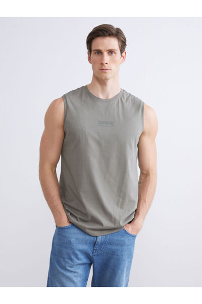 LC Waikiki Black Crew Neck Printed Combed Cotton Men's Sleeveless T-Shirt