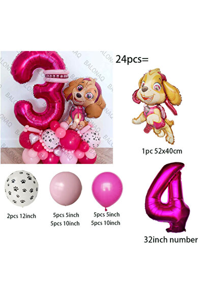 PAW PATROL كما في الصورة - 4 24 قطعة بالونات حفلة PAW Patrol Skye باللون الور...