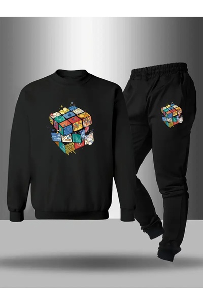 Cevval Children's Printed Crew Neck Sweatshirt and Sweatpants Set 3 Thread Raster for Autumn/Winter