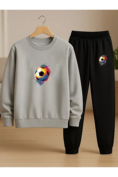 SVART WEAR Children's Printed Crew Neck Sweatshirt and Sweatpants Set 3 Thread Raster for Autumn/Winter