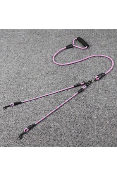 Choice S Pink Pet dual head dog walking rope with wavy pattern, one drag two traction rope, anti winding an