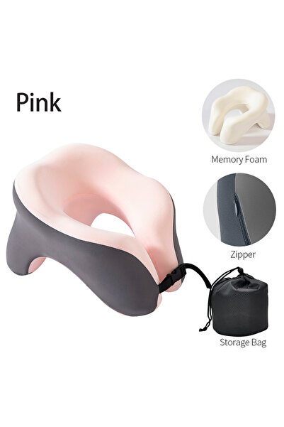 Choice وسادة رقبة سفر وردية اللون من الإسفنج المرن على شكل حرف U على شكل حلزو...