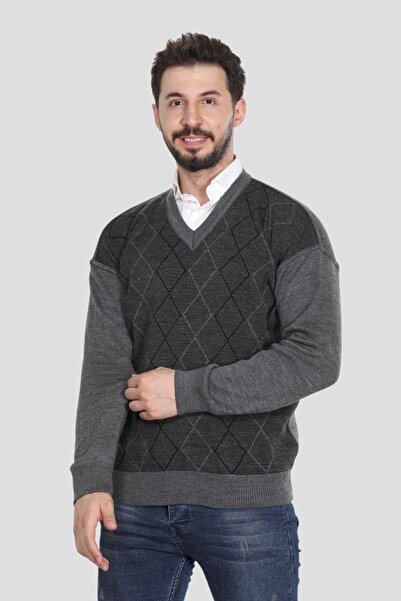 HEDEFNUR TEKSTİL Men's Middle-Aged and Older Knitwear Knitted Argyle Pattern ...