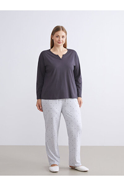 LC Waikiki MG TRENDEN Gri Büyük Beden Beli Lastikli Puantiyeli Kadın Pijama Altı