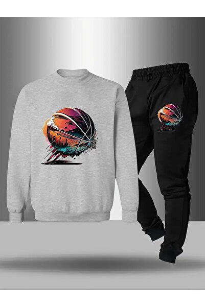 SVART WEAR Children's Printed Crew Neck Sweatshirt and Sweatpants Set 3 Thread Raster for Autumn/Winter