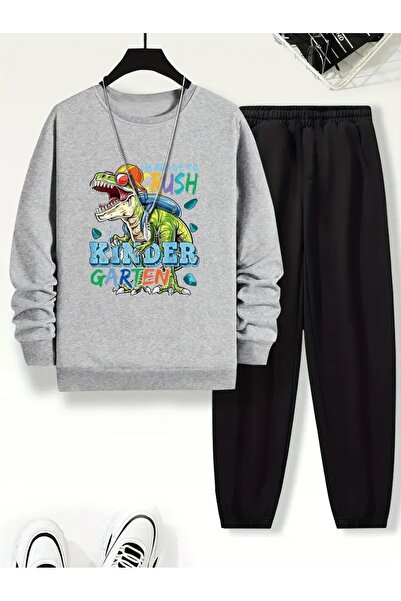 Cevval Дитячий принтований велосипедний комір Світшот і спортивний костюм 3 нитки Шардон для осені/зими