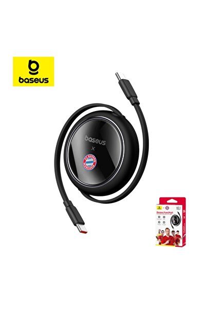 Baseus كابل USB C قابل للسحب من النوع C إلى النوع C بطول 1 متر باللون الأسود x FC Bayern Munich بقوة 100 وات لأجهزة iPhone 15 16 Ma