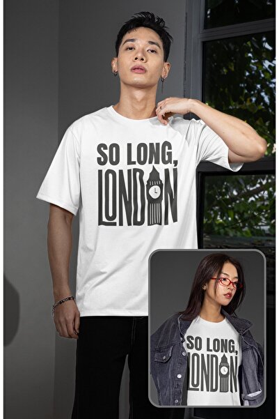 Fuddy Moda تي شيرت مطبوع عليه "So Long London" للجنسين، تي شيرت كبير الحجم مط...