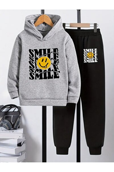 Cevval Children's Printed Hooded Sweatshirt and Sweatpants Set 3 Thread Raster for Autumn/Winter