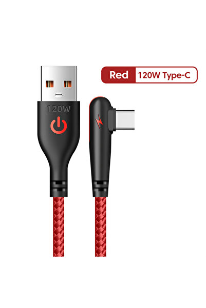 Choice1 كابل USB من النوع C بطول 1 متر، أحمر اللون، بزاوية 90 درجة، يدعم الشح...