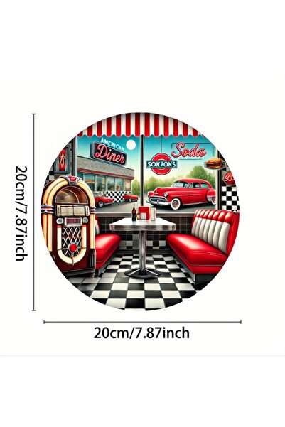 HELLOYOUNG 20x20cm TYA8011 American Diner Round Metal Tin Sign, Wall Art, Ide...