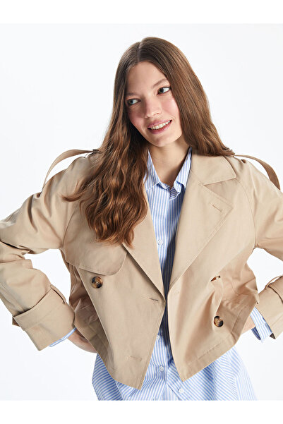 LC Waikiki Beige Jacket Collar Crop Women's Trench Coat
