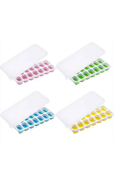 Choice 4 قطع ألوان عشوائية 4 قطع صواني مكعبات ثلج مع غطاء قوالب مكعبات ثلج سي...