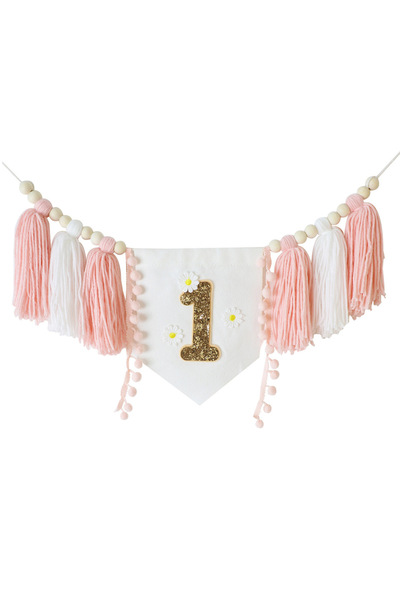 Choice1 Daisy Banner Bohemian Wooden Bead Tassel Banner 1Birthday Tassel Bann...