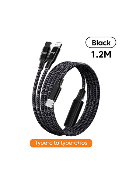 Choice 1.2 م C إلى CL أسود PD 100 وات 2 في 1 من النوع C سلك مضفر شاحن سريع لل...