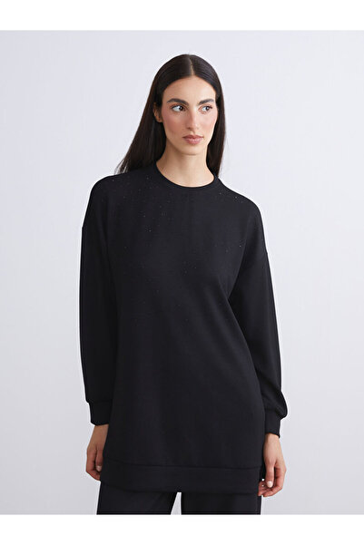 LC Waikiki Μαύρο γυναικείο φούτερ με λαιμόκοψη τούνικ