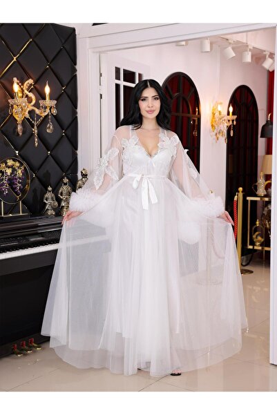 Limas lingerie DANTEL,TÜL DETAYLI 2 PARÇALI UZUN SABAHLIK