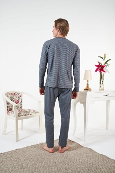 Estiva Erkek Kışlık Çizgili İnterlok Şardonlu Pijama Takımı
