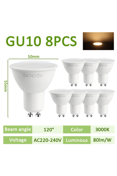 Choice 7 واط بدون تيار متردد 220-240 فولت 120 درجة 3000 كلفن 8 قطع لمبة كشاف ليد بدون وميض قابلة للتعتيم GU10 أبيض دافئ بارد