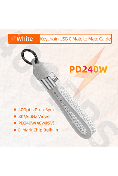 Choice كابل أبيض بطول 13.7 سم مع غطاء كابل شحن USB C 240 وات لـ iPhone 16 كاب...