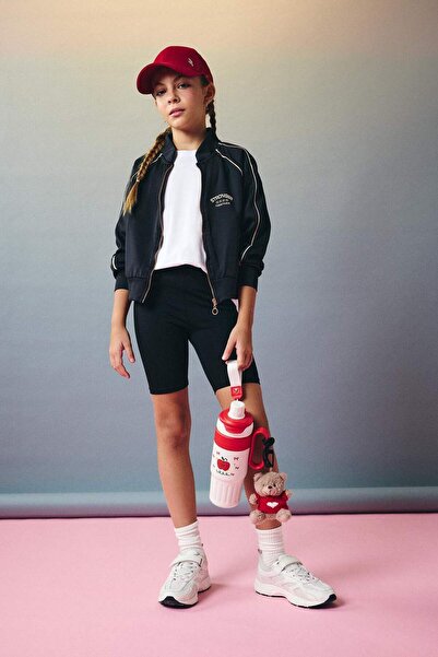 DeFacto Bedruckte Strickjacke mit Rundhalsausschnitt und Reißverschluss für Mädchen aus Scuba-Diver-Stoff F2798A825AU