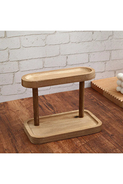 Choice بني 1 رف تخزين خشبي 2 طبقات من رف عرض سطح المكتب منضدة الزينة تخزين مستحضرات التجميل