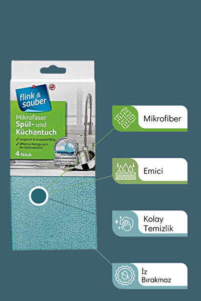 grimorlife 4 Lü Ultra Emici Yumuşak Dayanıklı Mikrofiber Temizlik Bezi 21,5 x 21,5 cm- İz Bırakmaz