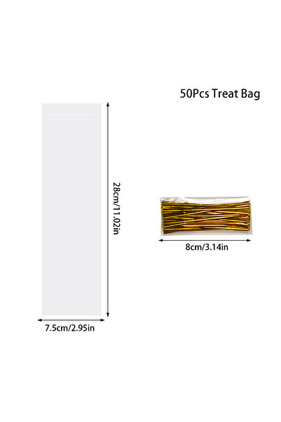 Choice 28 × 7.5 سم كيس حلوى 50 قطعة أكياس حلوى مصاصة شفافة مستطيلة الشكل من ا...